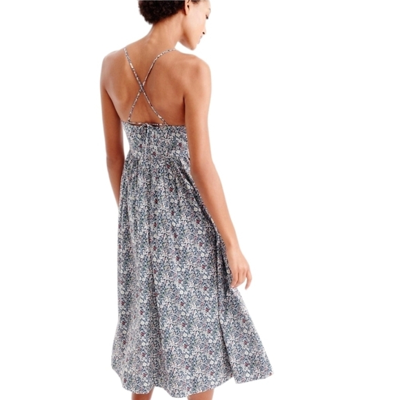 J. Crew Liberty Fabrics Blue Floral Strappy back Midi Dress Girly Prarie Fairyco - Picture 4 of 16